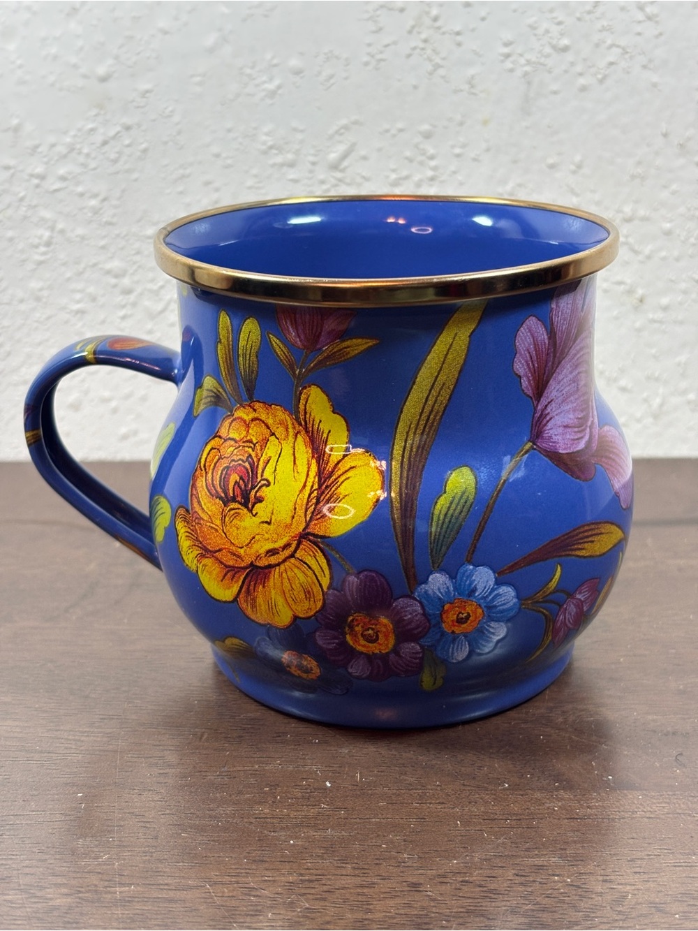 MacKenzie-Childs Cobalt Blue Floral Mug with Gold Trim